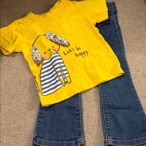Carters flare leg jeans and Yellow ‘let’s be happy’ Tee matching Set 2T